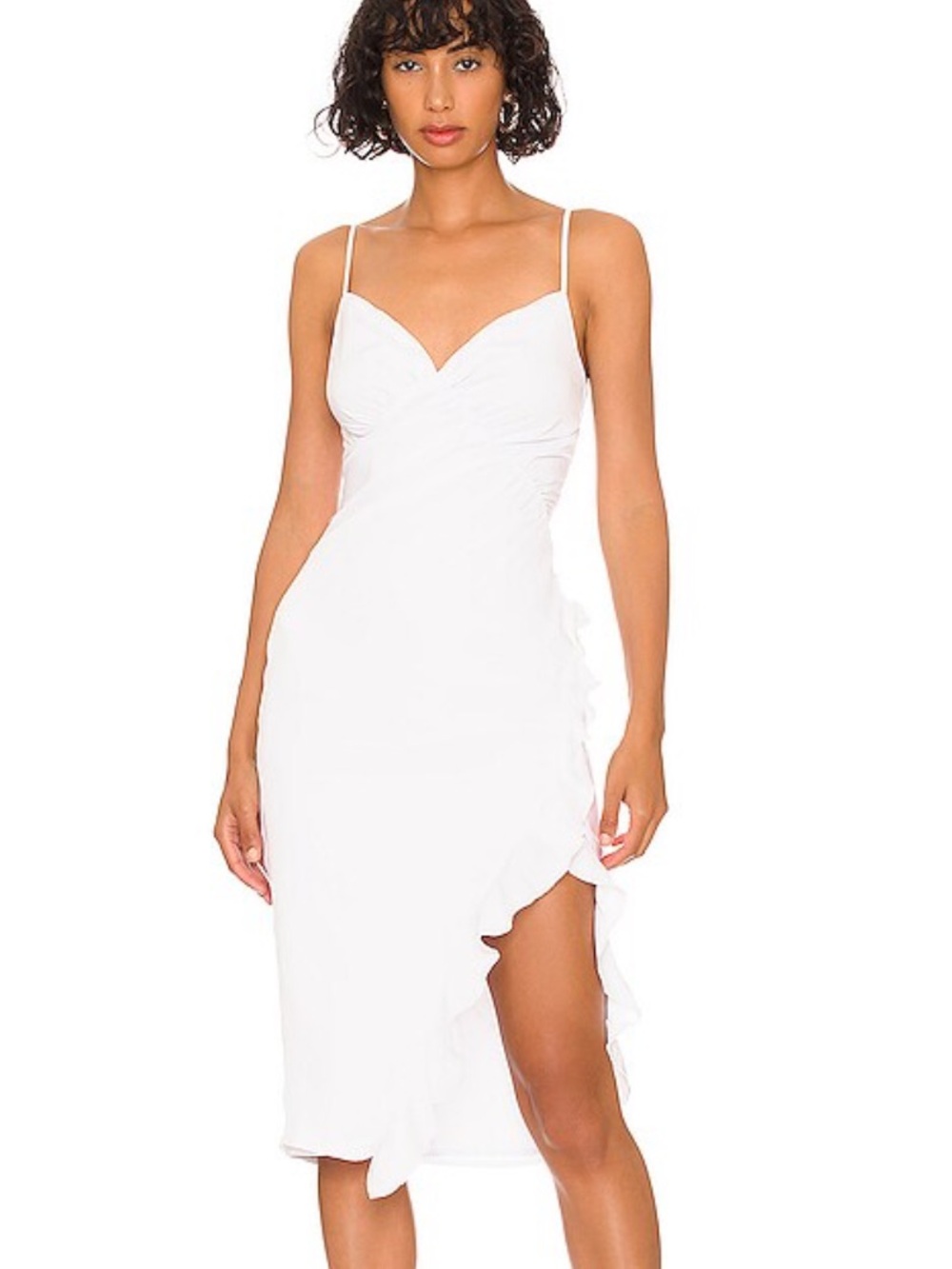 More To Come Natasha Ruffle Midi Dress White Spaghetti-Strap Revolve XS